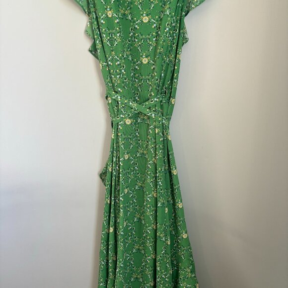Green Ruffle Wrap Asymetrical Hem Dress - Picture 4 of 4
